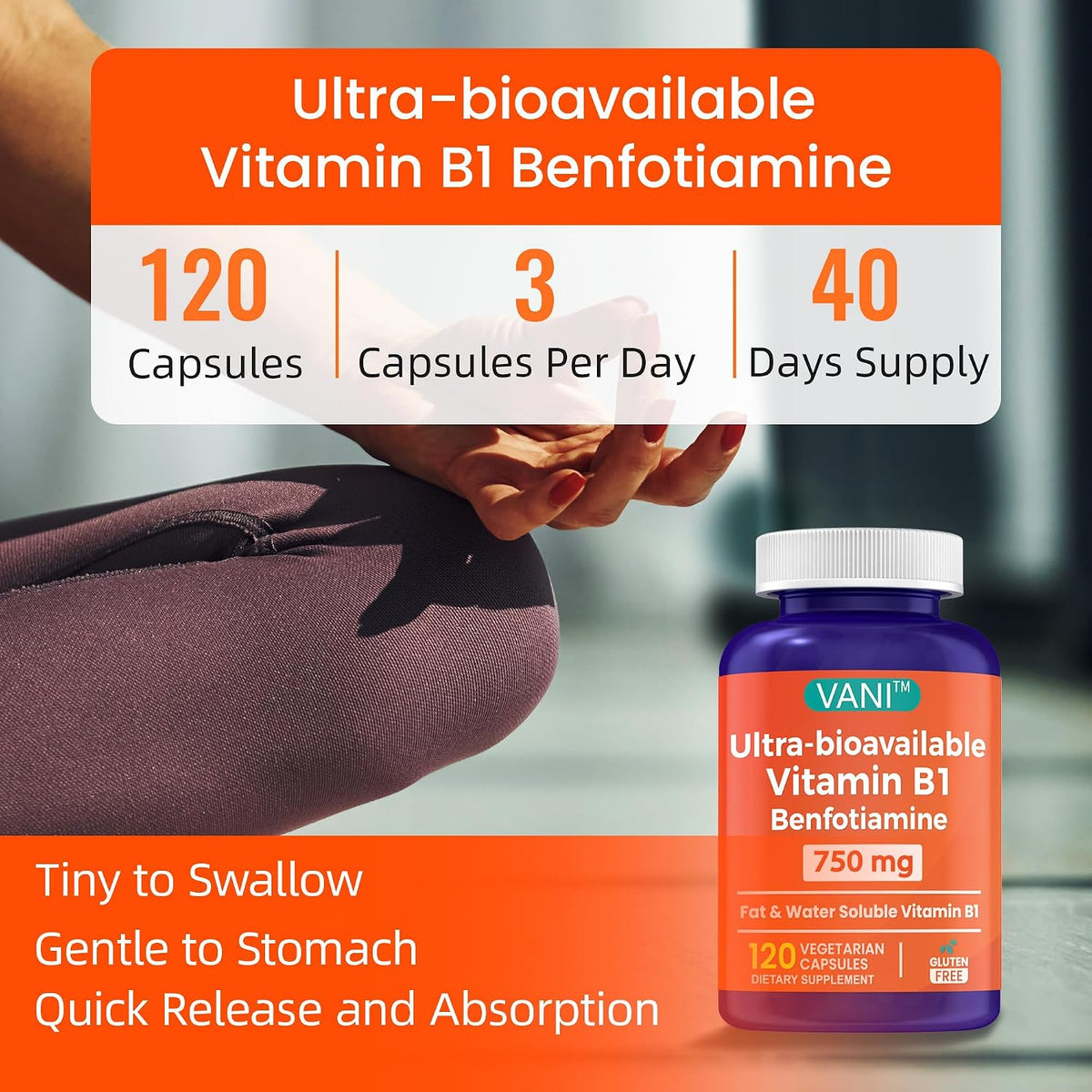 Mega Benfotiamine 750mg with Vitamin B-1 - Gluten-free, 120 Capsules - görsel 6