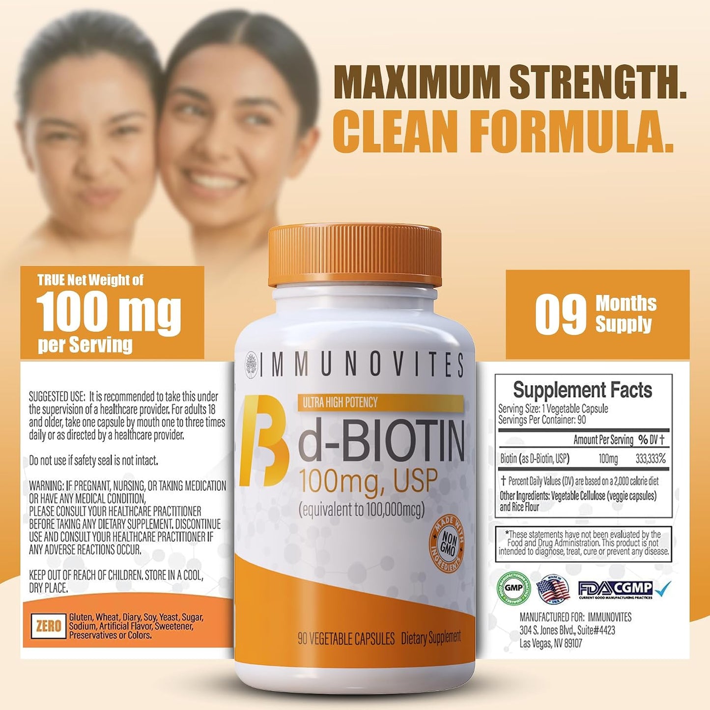 IMMUNOVITES High-dose Biotin 100mg (100,000mcg) - 3-Pack, 90 Capsules Each - görsel 7