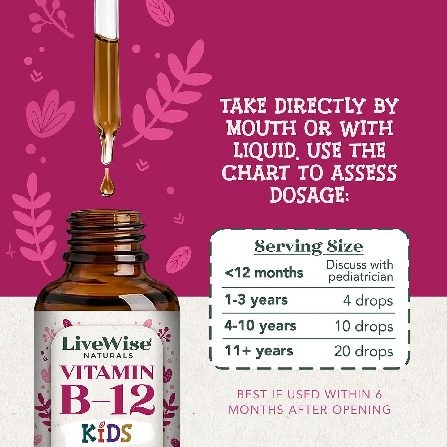 Live Wise Naturals Vitamin B12 Liquid Drops for Children – Vegan, Non-GM, Low Dose (5mcg per serving) - görsel 6