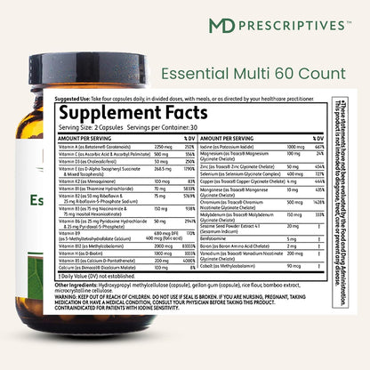 MD Prescriptives - Essential Multi (Delayed Release) - Multivitamin Mineral Complex Supplement for Hormonal Health - 60 Capsules