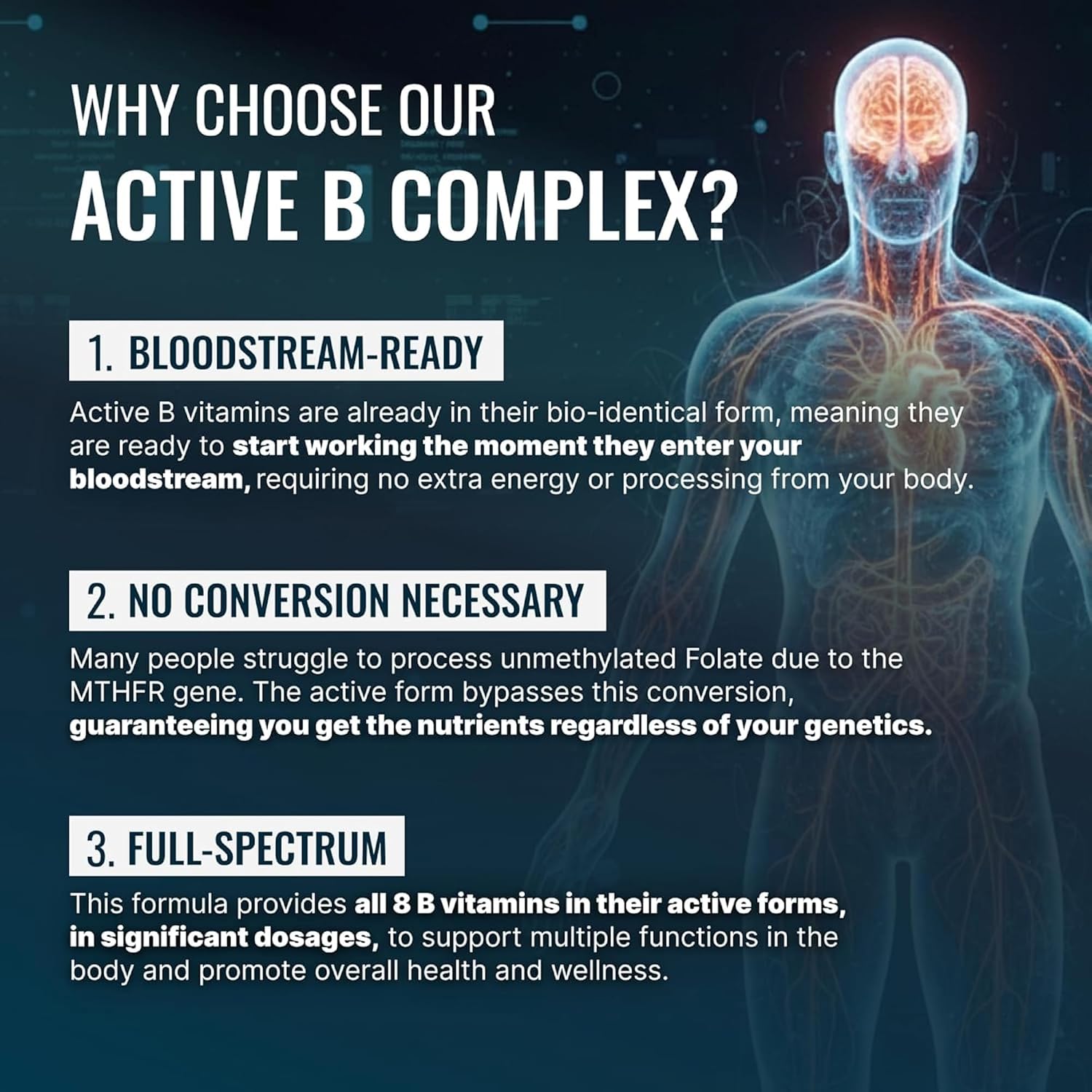 Approved Science Methylated B Complex – Full Bioactive Vitamin B Complex - Folate (5-MTHF), Methylated Vitamin B12, P5P – Methylation Support – Choline, Betaine - 60 Capsules - görsel 3