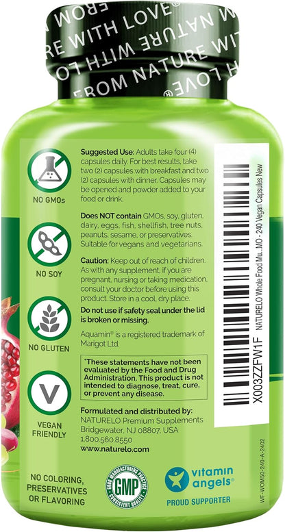 NATURELO Whole Food Multivitamin for Women 50+ (Iron Free) – Vegan, Non-GMO, 240 Capsules