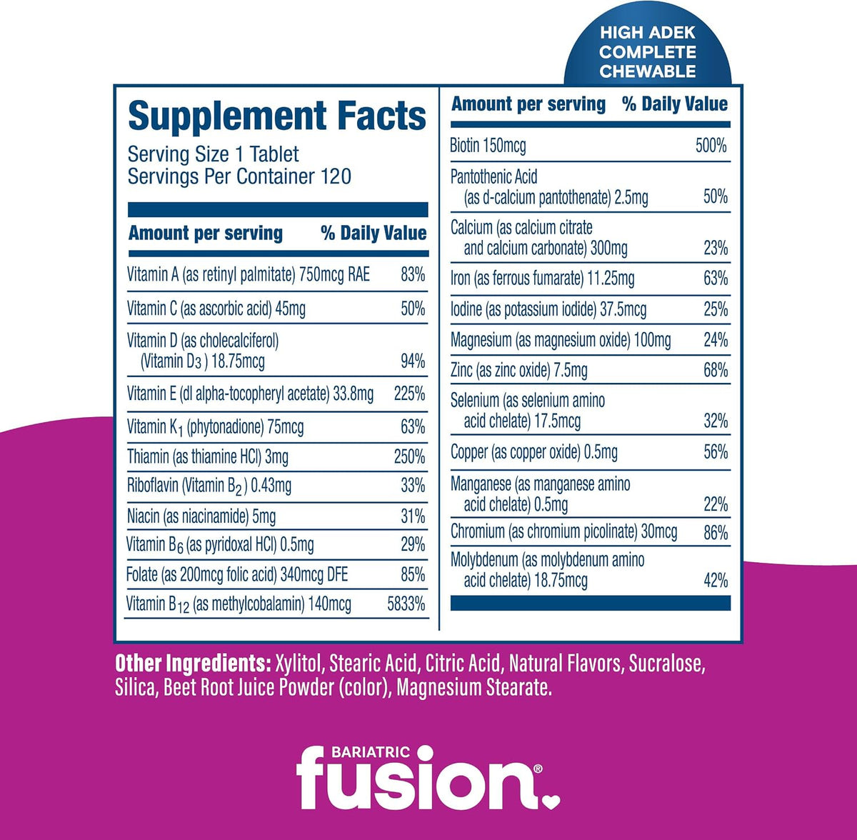 Bariatric Fusion Chewable Multivitamin with High ADEK Vitamins - Mixed Berry - 120 Tablets - görsel 4