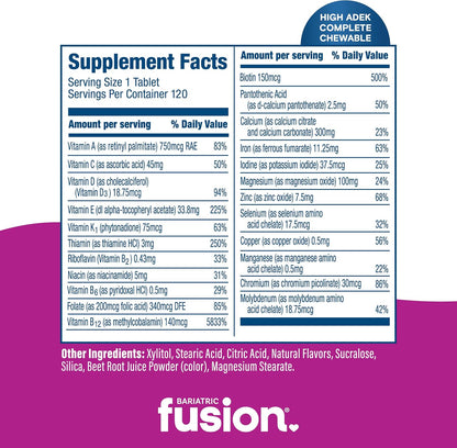 Bariatric Fusion Chewable Multivitamin with High ADEK Vitamins - Mixed Berry - 120 Tablets
