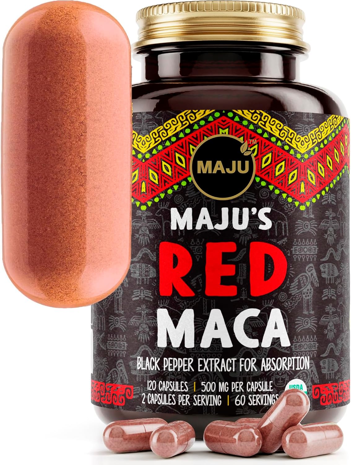 Maju Superfoods 4-in-1 Organic Maca Root Capsules - Black, Yellow & Red with Black Pepper Extract (120 Capsules) - görsel 7
