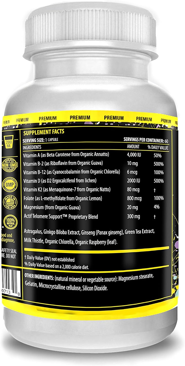 ACTIF Telomere Mega Support - Telomerase and DNA Supplement with 10+ Advanced Factors, Non-GM, 60 Capsules - görsel 3