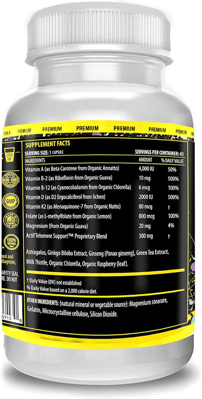 ACTIF Telomere Mega Support - Telomerase and DNA Supplement with 10+ Advanced Factors, Non-GM, 60 Capsules