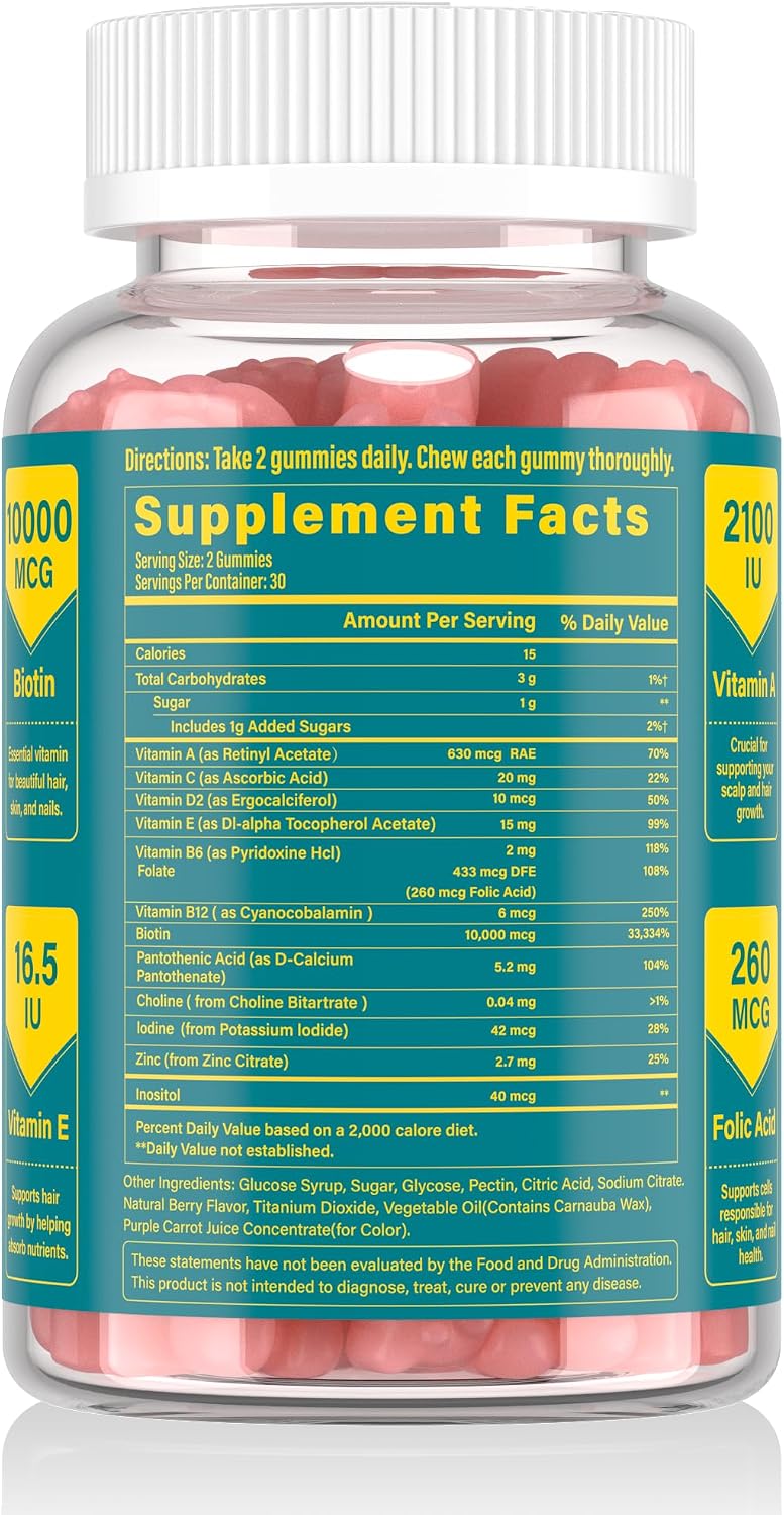 Lazpowfi Biotin Gummies for Hair, Skin & Nails – Vegan Vitamin B7 – 60 Raspberry Gummies – Image 8
