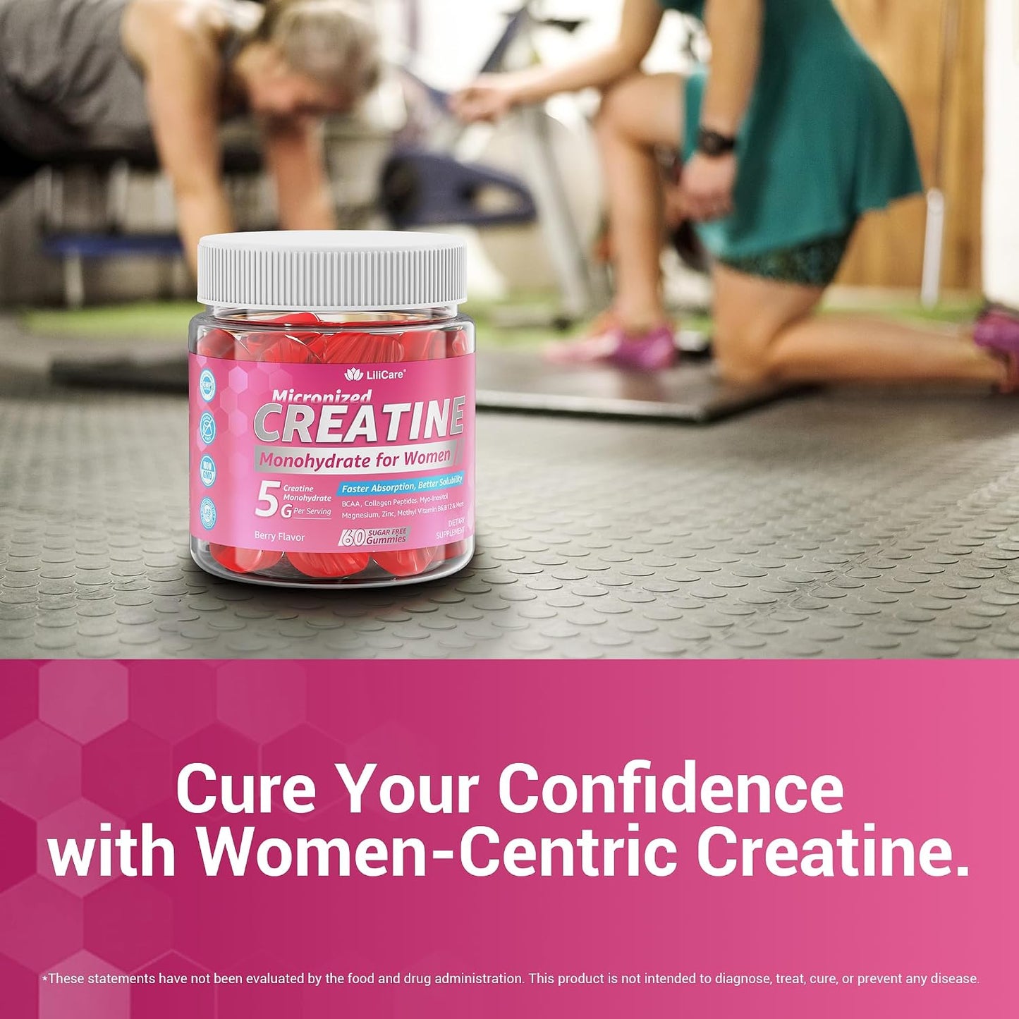 Creatine for Women Gummies: Micronised Creatine Monohydrate + Myo-Inositol, Collagen, BCAAs, Sugar Free - 120 Counts - görsel 4