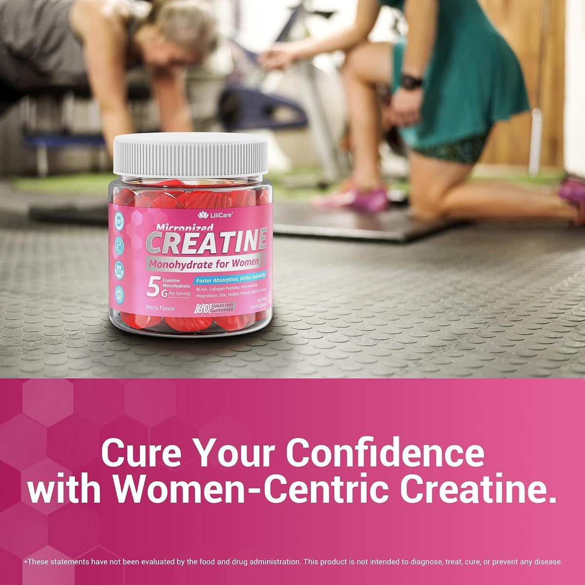Creatine for Women Gummies: Micronised Creatine Monohydrate + Myo-Inositol, Collagen, BCAAs, Sugar Free - 120 Counts - görsel 4
