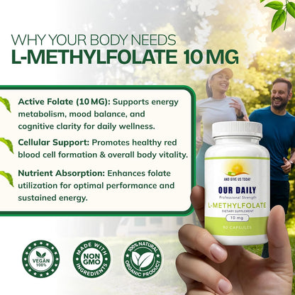 Our Daily Vites L-Methylfolate 10 mg – High-Strength Active Folate (5-MTHF), 90 Vegan Capsules