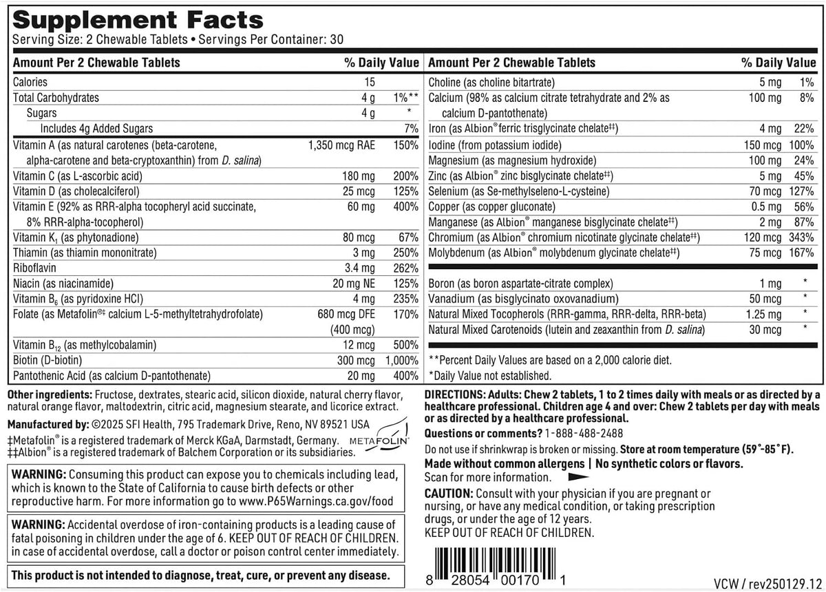 Klaire Labs SFI Health VitaTab Chewable Multivitamin for Kids and Adults, Natural Cherry-Orange, 60 Tablets - görsel 5