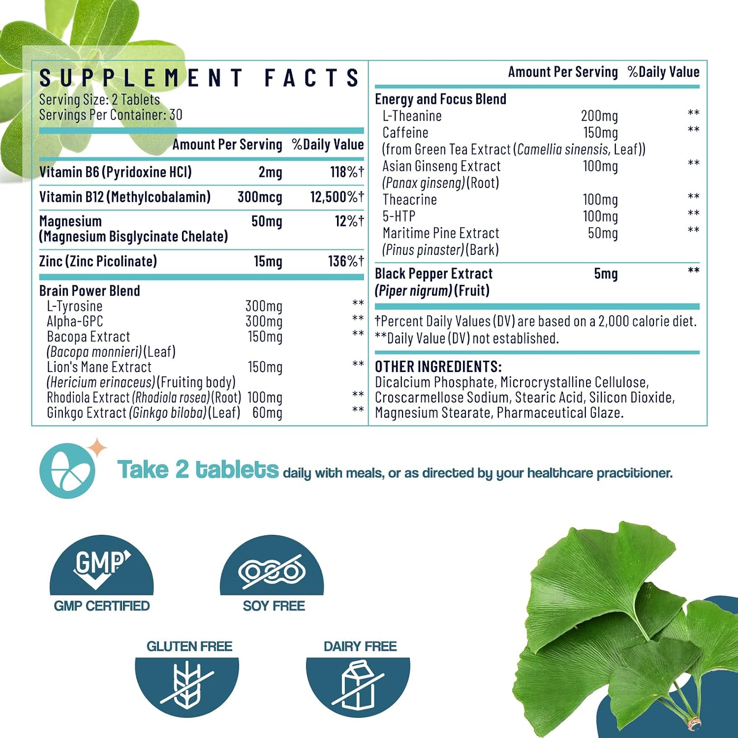 17-in-1 Brain Supplement for Memory and Focus - Nootropic with Herbal Extracts, Vitamins & Amino Acids - görsel 2