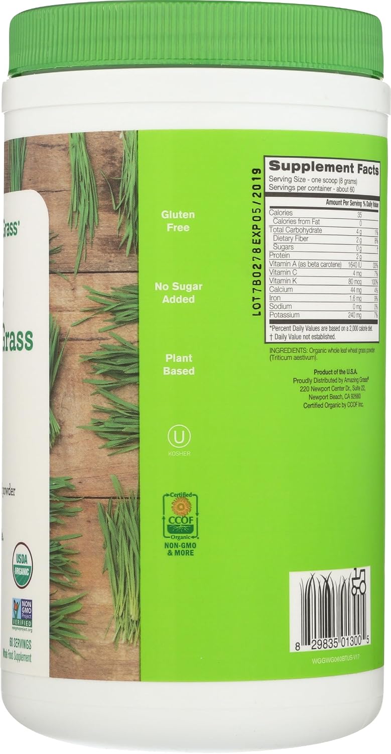 Amazing Grass Organic Wheat Grass Powder – 100% Whole-Leaf, 482 g (60 Servings) - görsel 6