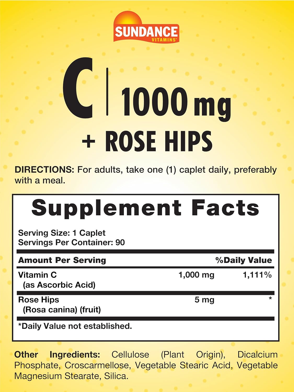 Sundance Vitamin C 1000mg with Rose Hips - 90 Vegetarian Caplets - görsel 2