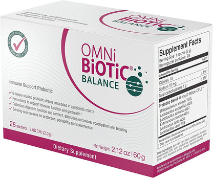 OMNi BiOTiC Balance Probiotic Immune Support – Bifidobacterium & Lactobacillus – Hypoallergenic – Immune Support Supplement for Men and Women – Non-GMO (28 Daily Sachets)
