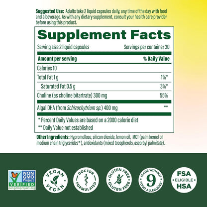MegaFood Baby & Me 2 Prenatal DHA & Choline Supplement, Vegan, 60 Liquid Capsules