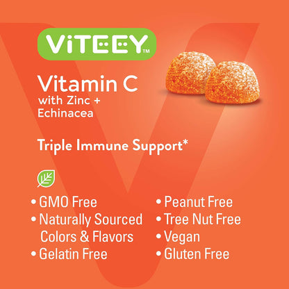 Viteey Vitamin C Gummies for Adults & Teens with Zinc & Echinacea – 120 Count | Immune Support Gummies