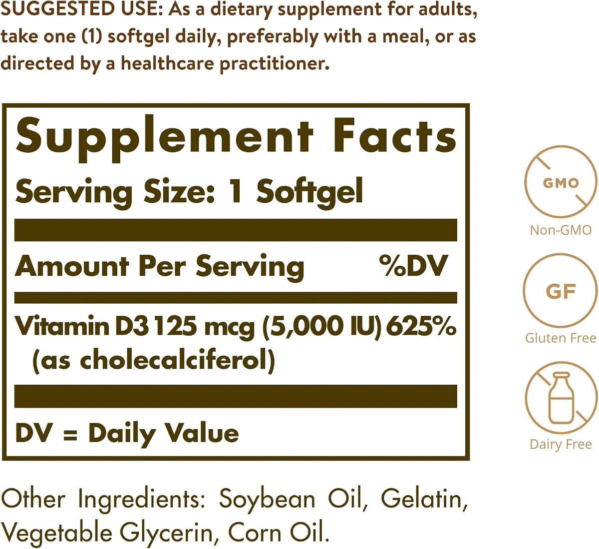 Solgar Vitamin D3 (Cholecalciferol) 125 mcg (5000 IU), 100 Softgels – Bone and Immune Support - görsel 2