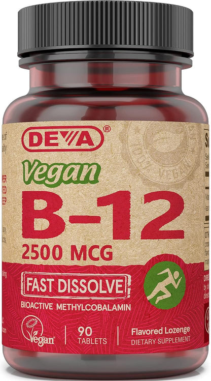 DEVA Vegan B-12 2500 mcg Fast Dissolve Sublingual Tablets, 90 Tablets (Pack of 2)