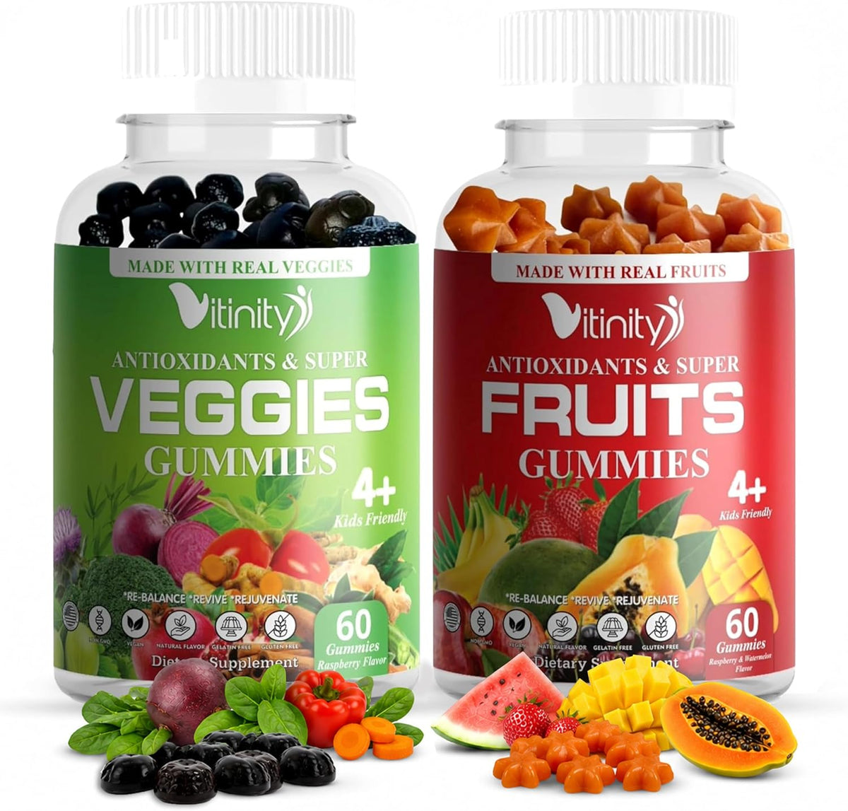VITINITY Fruit and Veg Supplement Gummies – Real Greens & Fruits, Vegan, 60 Gummies - görsel 1