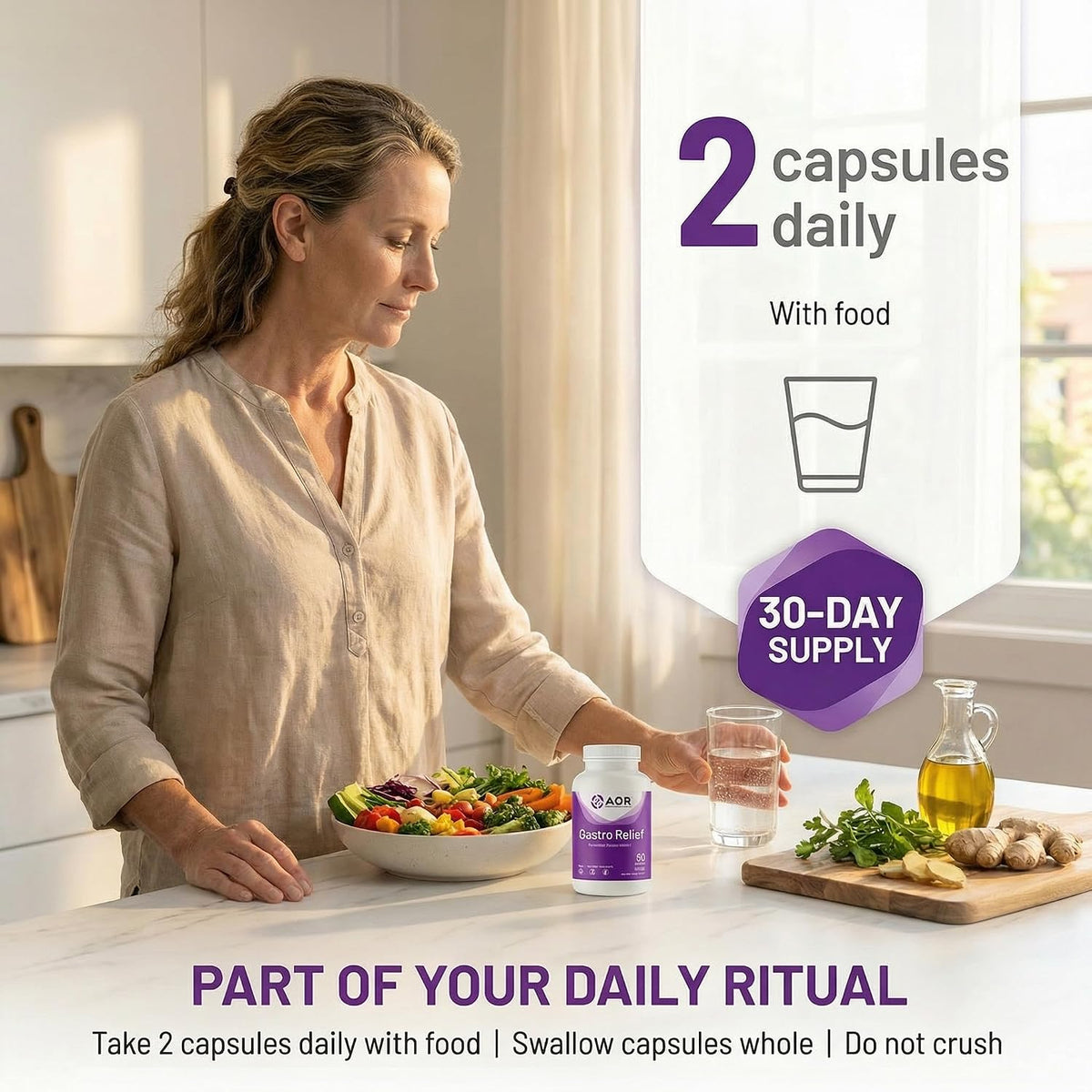 AOR Gastro Relief 60 Vegan Capsules, 30-Day Supply - görsel 4