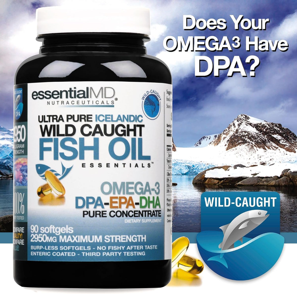 Triple Strength Wild Caught Icelandic Omega-3 Fish Oil Essentials – 2900mg with DPA, EPA & DHA – 90 Softgels – Burp-Free Formula - görsel 2