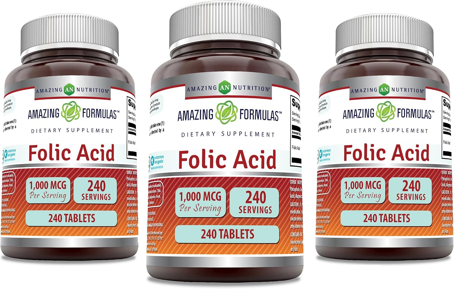 Amazing Formulae Folic Acid 1000 mcg (1 mg) Tablets, 240 Tablets (3 Pack) - görsel 1