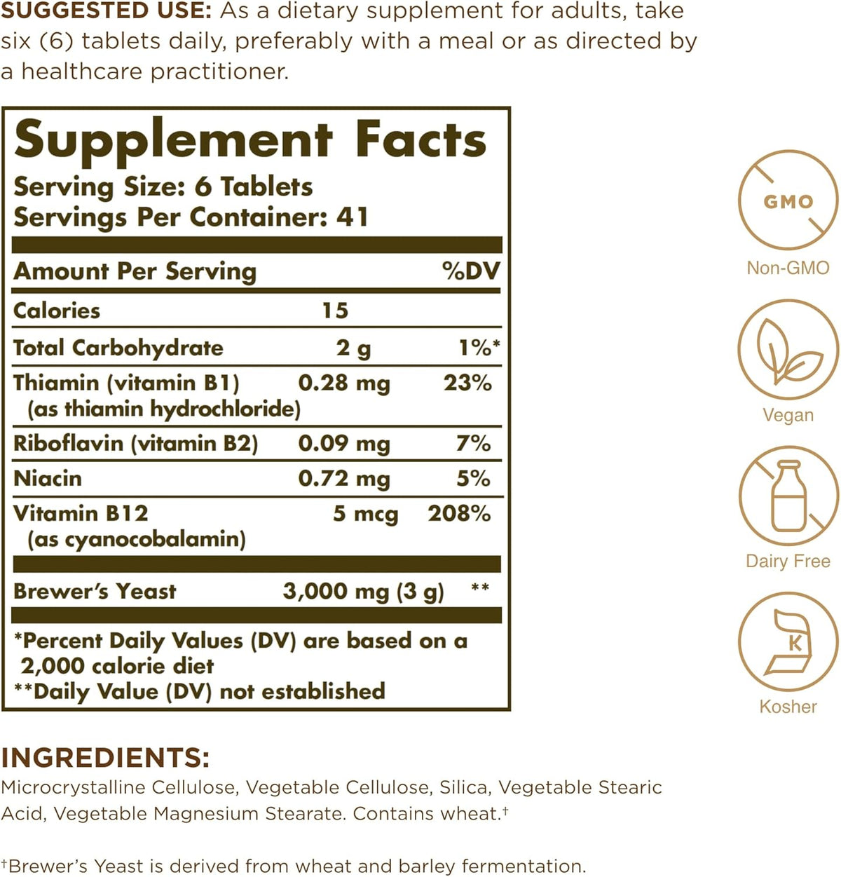 Solgar Brewer's Yeast 7½ Grains with Vitamin B12 - 250 Tablets (Pack of 2) - görsel 2
