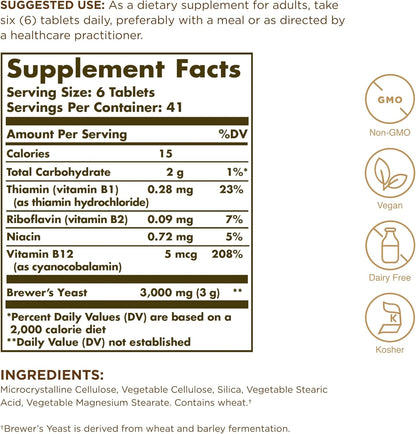 Solgar Brewer's Yeast 7½ Grains with Vitamin B12 - 250 Tablets (Pack of 2)