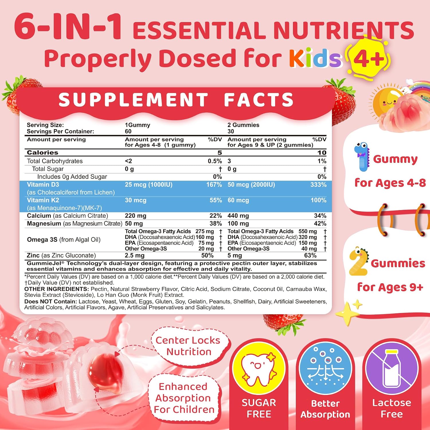 LILICARE Vitamin D3 K2 + Calcium Liquid-filled Gummies for Kids & Teens – Sugar-Free, 2-Pack - görsel 2
