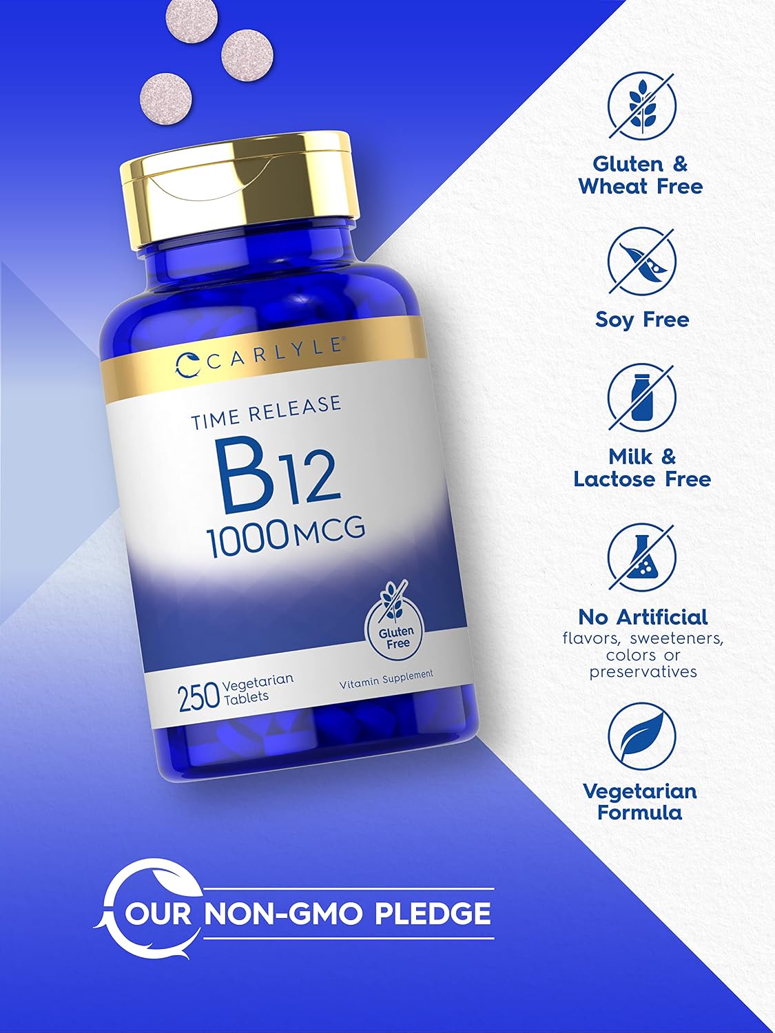 Carlyle Vitamin B12 1000 mcg Time Release Tablets - Cyanocobalamin - 250 Count - görsel 4