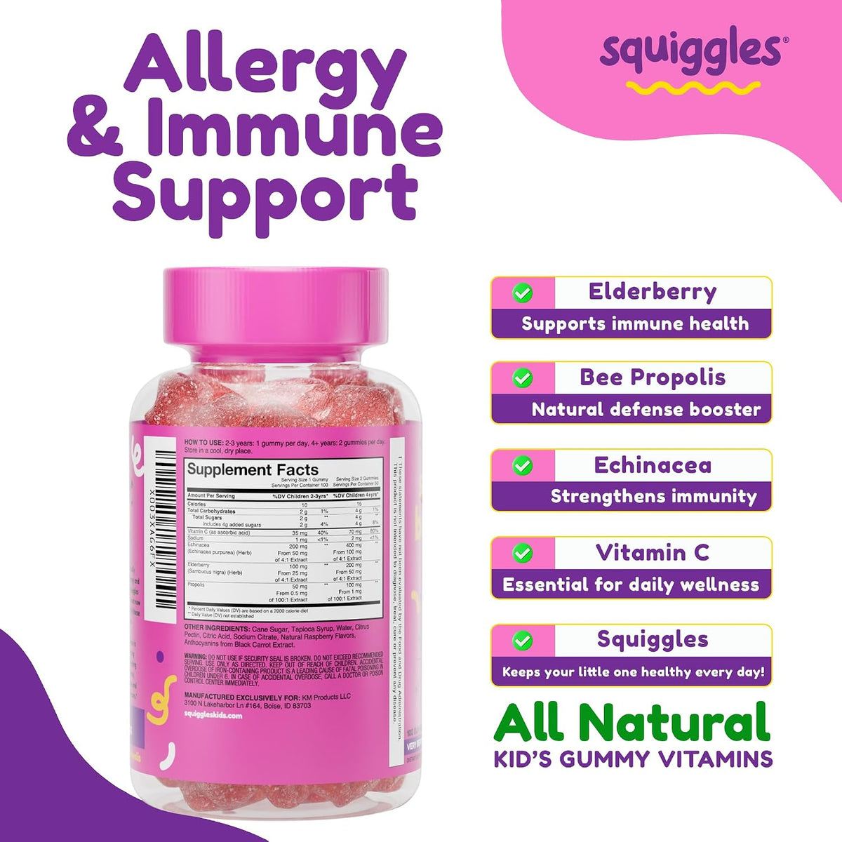 Squiggles Sniffle Berries Elderberry Gummies with Bee Propolis & Echinacea (100 Count) - görsel 5