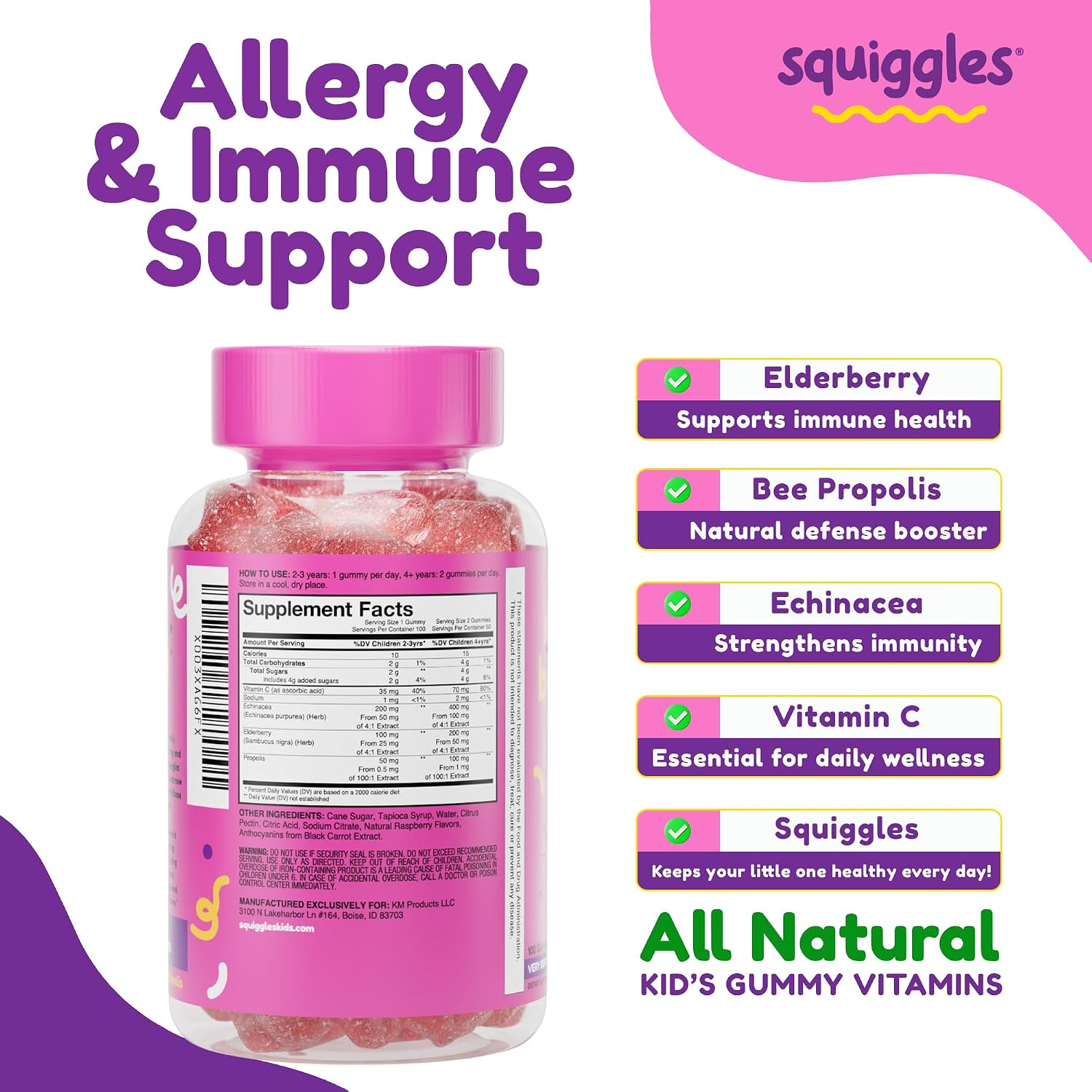 Squiggles Sniffle Berries Elderberry Gummies with Bee Propolis & Echinacea (100 Count) - görsel 5