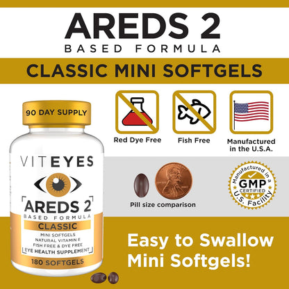 Viteyes AREDS 2 Classic Macular Health Formula Softgels – Eye Health Supplement with Lutein & Zeaxanthin, 180 Softgels