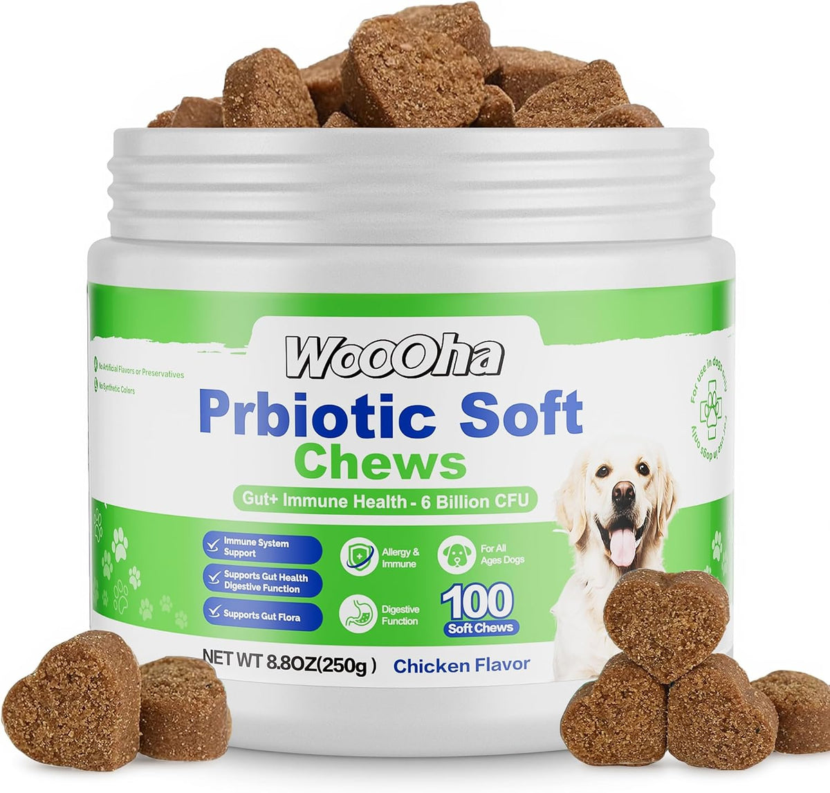 Woooha Probiotics for Dogs – 6 Billion CFU Prebiotics & Digestive Enzymes, 100 Chews - görsel 1