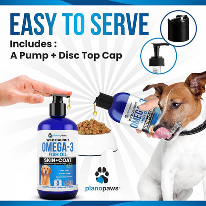 PlanoPaws Omega 3 Fish Oil for Dogs - Liquid Supplement for Skin and Coat, Joints, Brain and Heart Health