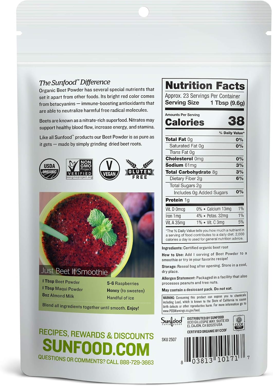 Sunfood Superfoods Organic Beet Root Powder - 227 g - görsel 2