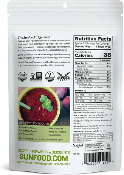 Sunfood Superfoods Organic Beet Root Powder - 227 g
