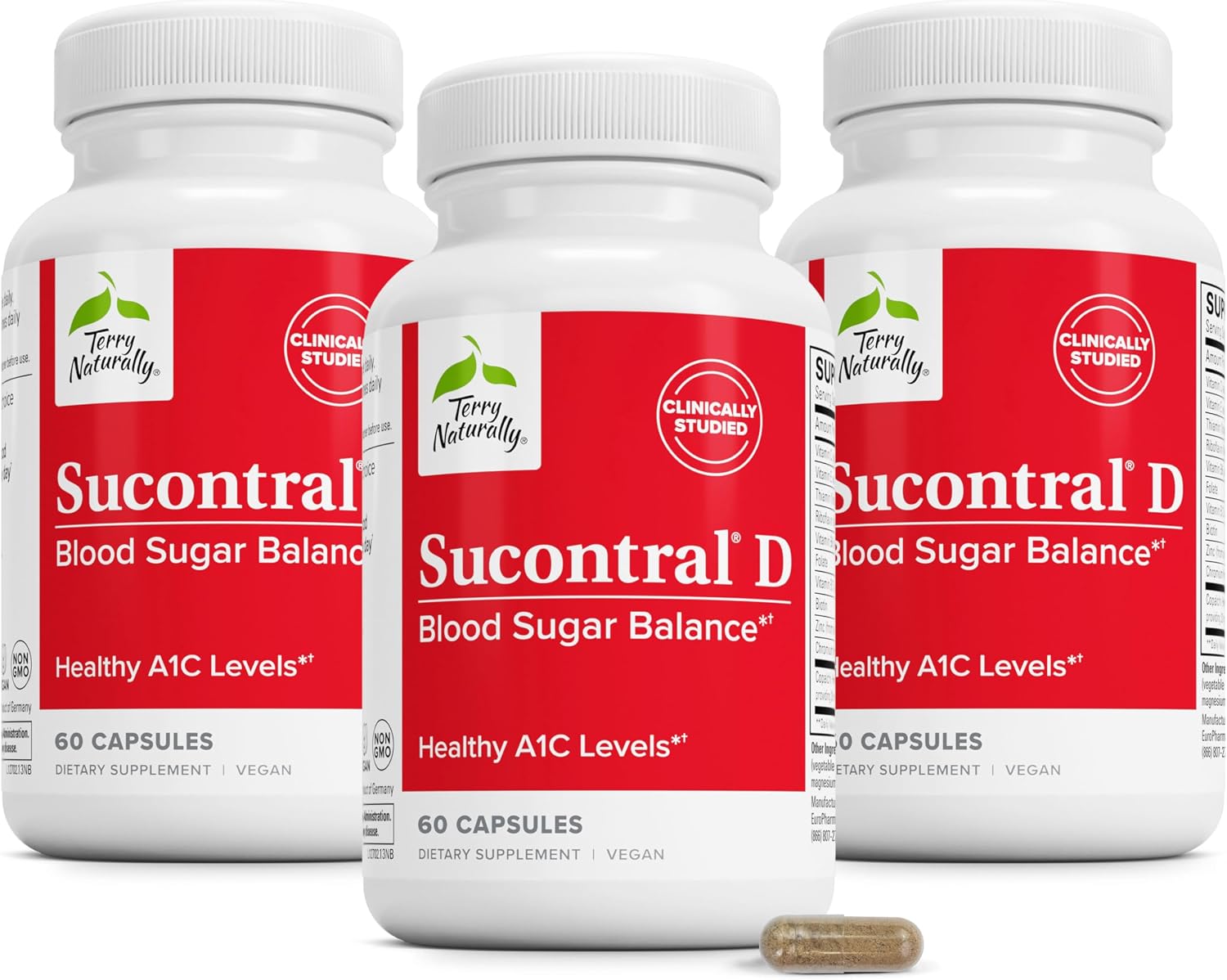 Terry Naturally Sucontral D - B-Complex & Folate Supplement with Zinc and Chromium - 180 Capsules (3-Pack) - görsel 1