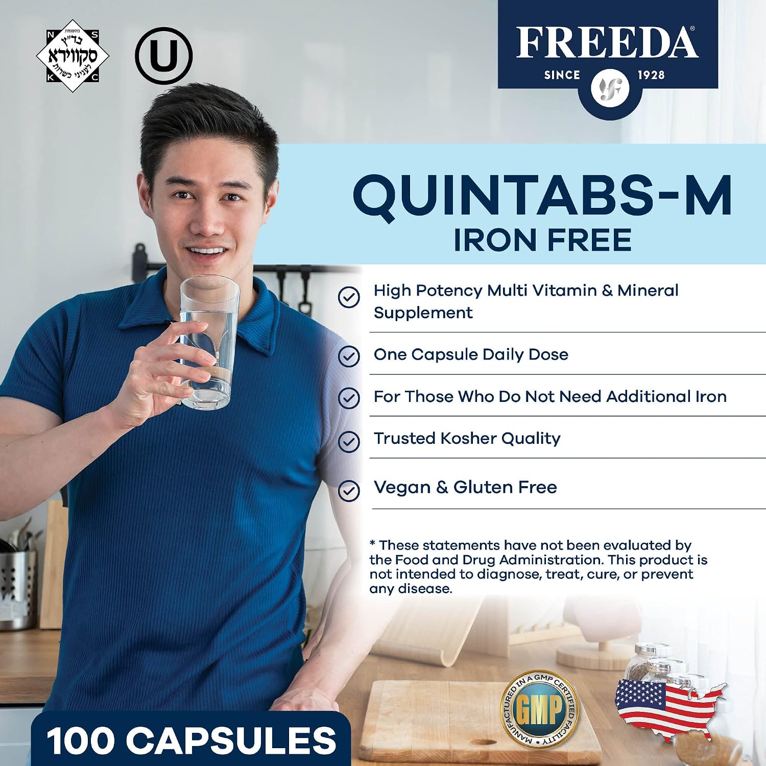 FREEDA One Daily Multivitamin Without Iron – Quintabs-M Iron-Free – Complete Daily Vitamins (250 Capsules) - görsel 2