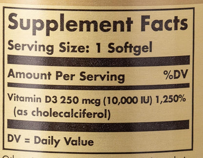 Solgar Vitamin D3 (Cholecalciferol) 250 mcg (10,000 IU) Softgels - 120 Capsules