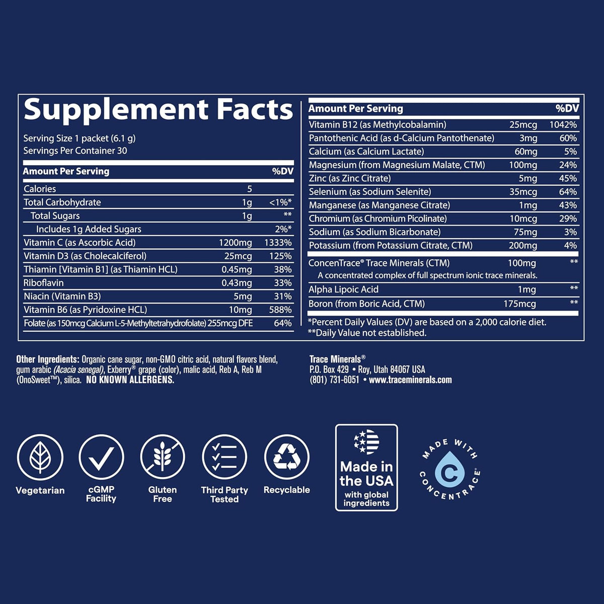 Trace Minerals Power Pak Electrolyte Powder Sachets – Pomegranate Blueberry, 30 Sachets - görsel 3