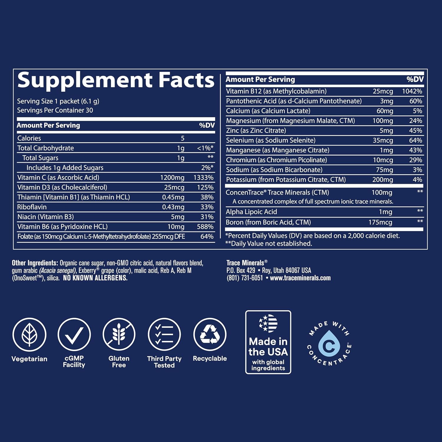 Trace Minerals Power Pak Electrolyte Powder Sachets – Pomegranate Blueberry, 30 Sachets - görsel 3
