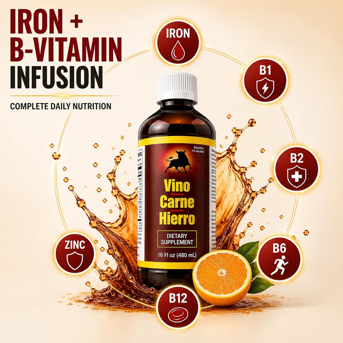 Menper Vino Carne Hierro Iron Supplement - Liquid Iron with Vitamin Blend, 473 ml - görsel 3