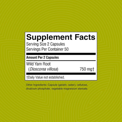 Nature's Sunshine Wild Yam Capsules – Herbal Glandular Support, 100 Capsules