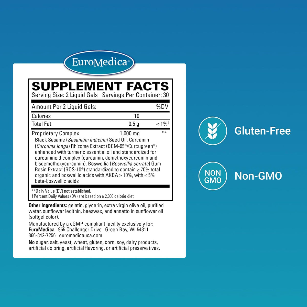 Euromedica Triple Action – Curcumin & Boswellia Supplement – 60 Soft gel capsule Capsules – Image 2