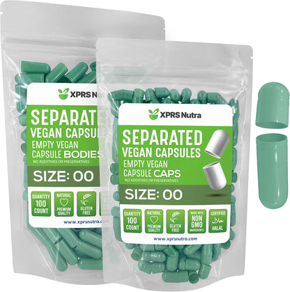 XPRS Nutra Vegan Size 00 Pre-Separated Capsules - 1000 Count Premium Empty Capsules in Bags