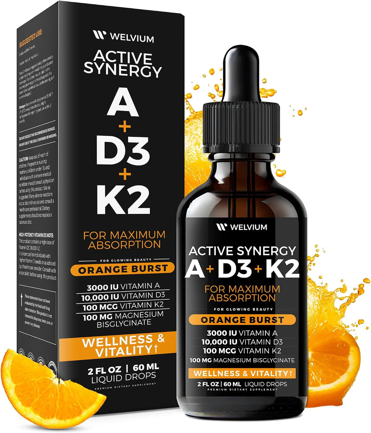WELVIUM 7-in-1 Liquid Vitamin D3 K2 Magnesium Drops with 10,000 IU D3, MK-7, Vitamin A, Calcium, MCT Oil – Immune, Bone & Skin Support (30 Servings) - görsel 8