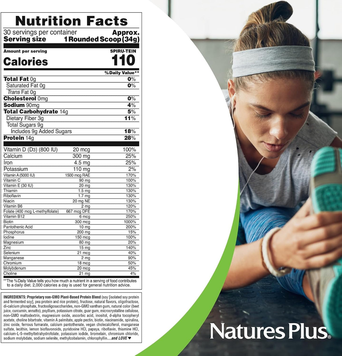 NaturesPlus SPIRU-TEIN, Peaches & Cream - 1.02 kg - Plant-Based Protein Powder with Vitamins & Minerals, Vegetarian, Gluten Free - görsel 5